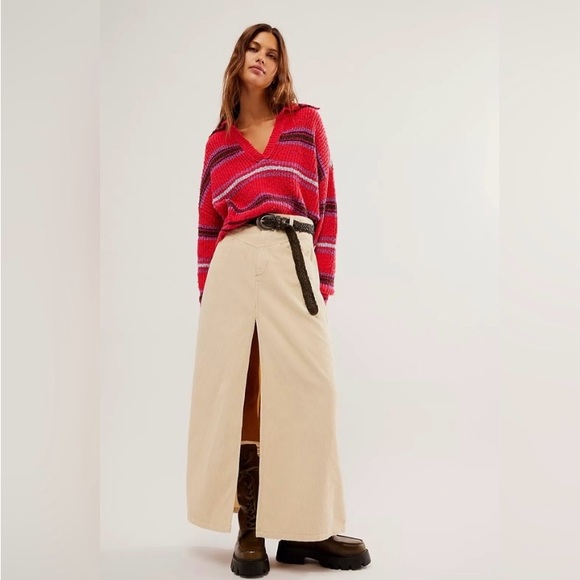 New FP WE THE FREE As You Are Corduroy Maxi Skirt In Beechwood Size 12 - Picture 2 of 11